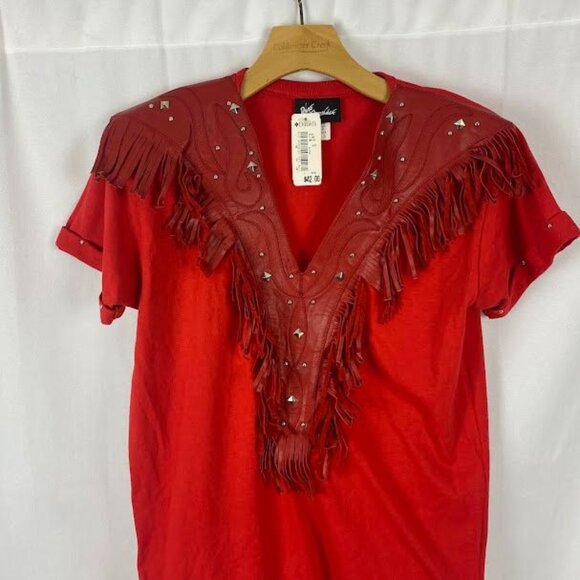 Rare Xperiance Red Faux Leather Studded Fringe Top NWT Women's Small. - Picture 3 of 15